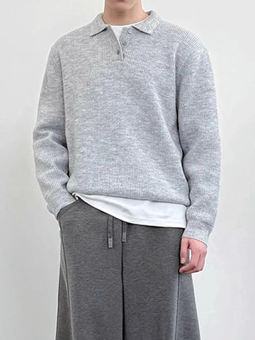 AIDASE  -  Vintage Turn-down Collar Knit Jumper Tops Mens Fall Winter Casual Solid Color Sweaters Men Fashion Long Sleeve Buttoned Sweater aidase-shop